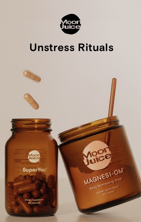 Moon Juice. Unstressed rituals | displaying Moon Juice jars of products